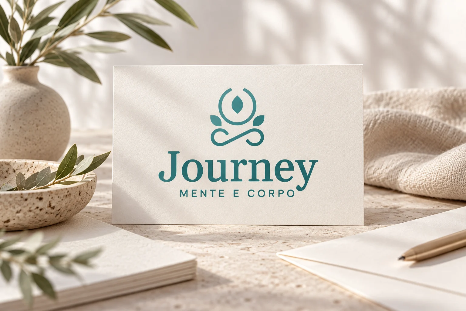 Apresentação da identidade Journey Mente e Corpo em estacionário claro